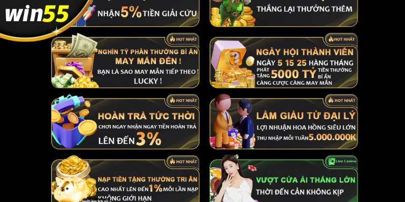 Khuyến mãi Win55 38% lần nạp tiền đầu tiên siêu hấp dẫn